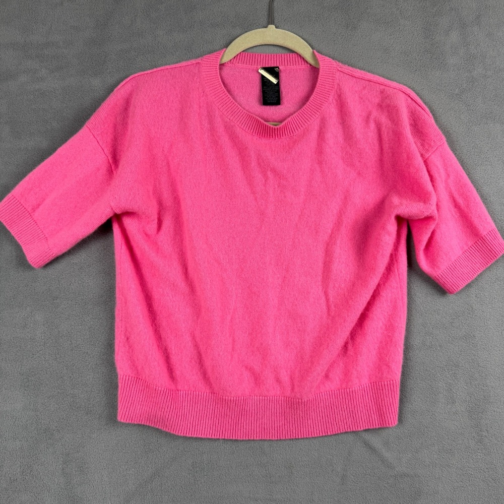 Magaschoni Hot Pink 100% Cashmere Short Sleeve Crew Neck Sweater XS